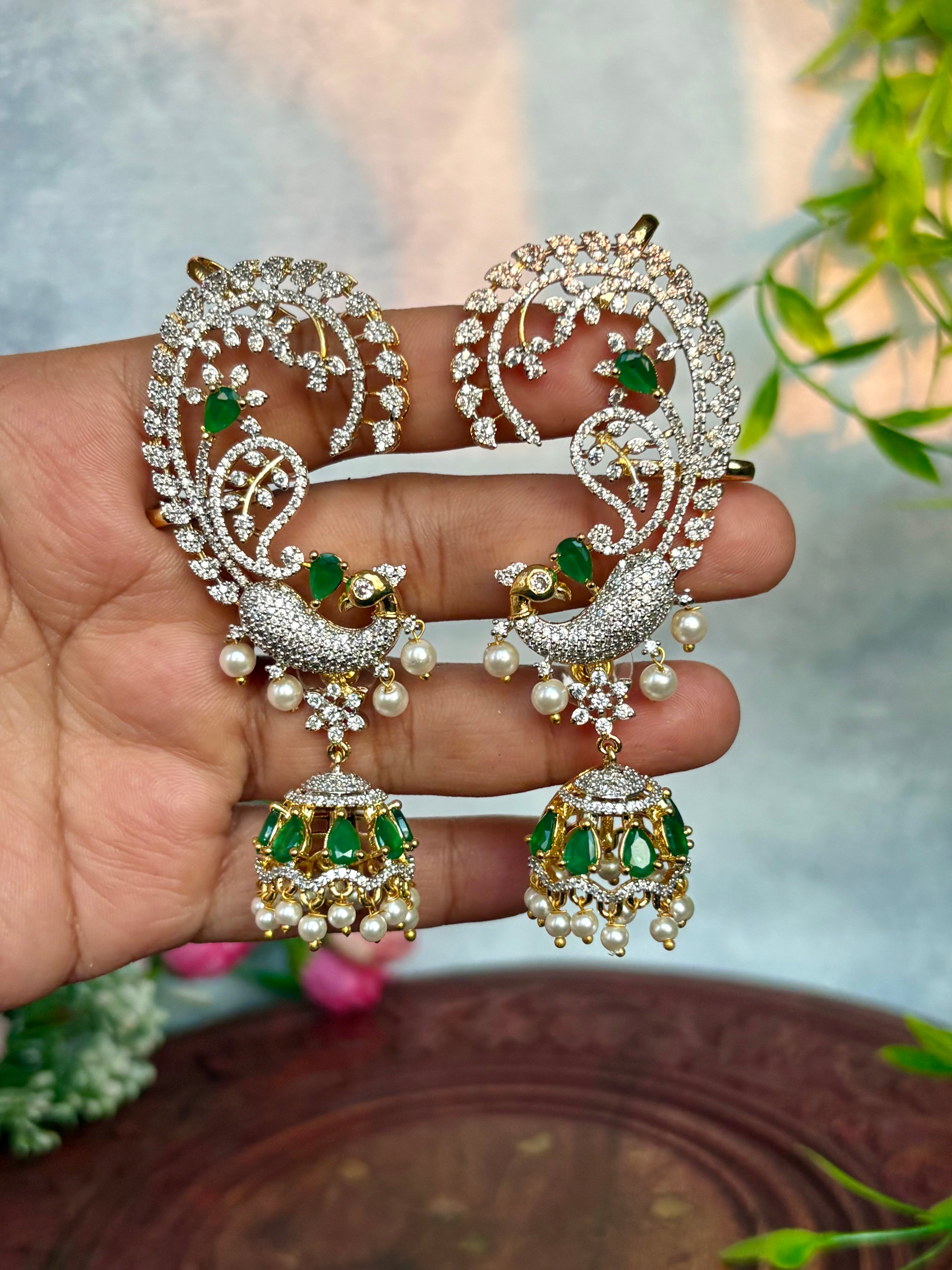 Peacock earcuffs