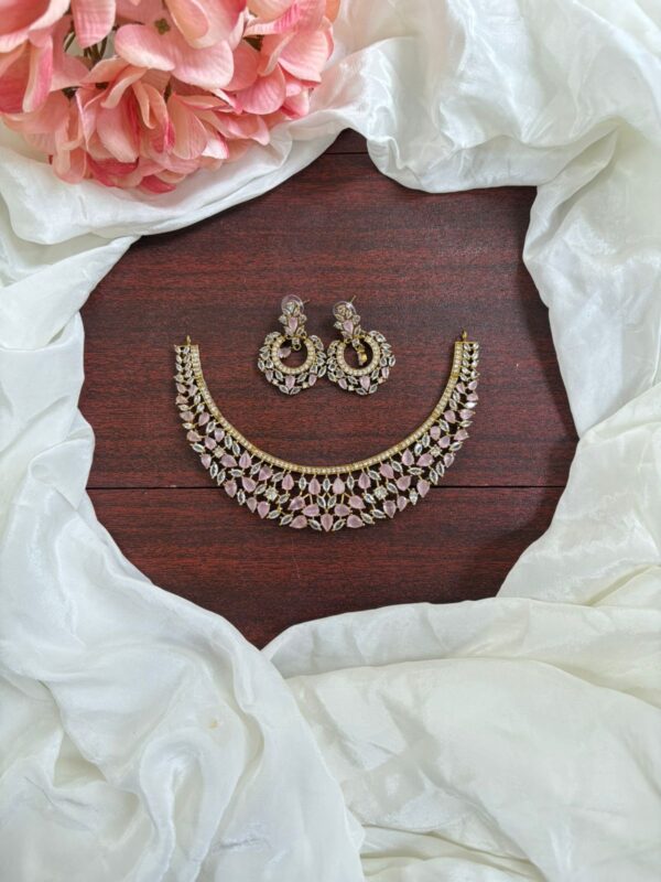 NECKPIECE WITH CHANDBALI EARRINGS ( PINK )