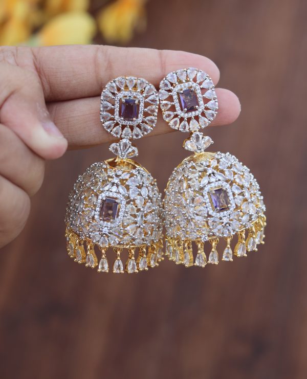 AMERICAN DIAMOND JUMBO JHUMKAS(PURPLE)