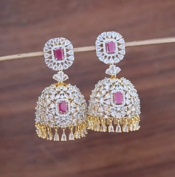 AMERICAN DIAMOND JUMBO JHUMKAS(RUBY)