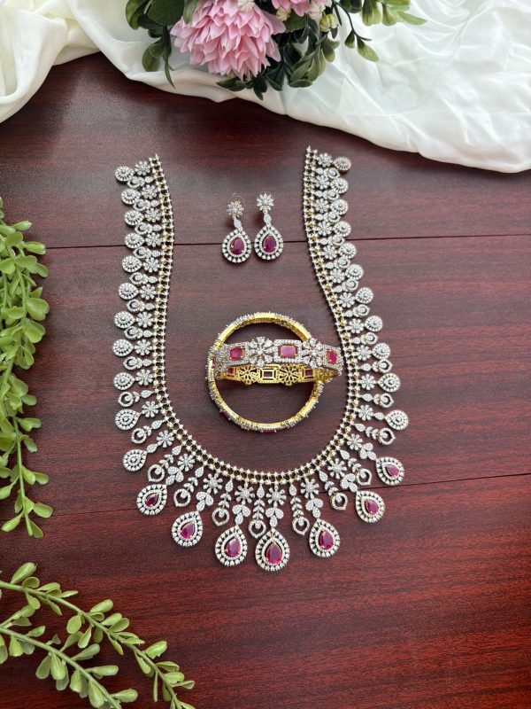 AMERICAN DIAMOND BRIDAL SET (LONG HAARAM, BANGLES)