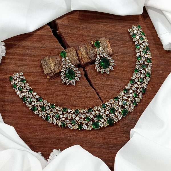 AMERICAN DIAMOND PARTY WEAR NECKPIECE (GREEN)